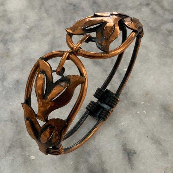 Vintage Burnished Copper Clamper Cuff Bracelet - Picture 2 of 6